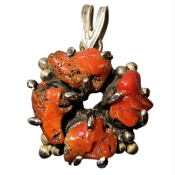 Rough Natural Coral & Sterling Silver Artisan Pendant - Picture 1 of 9